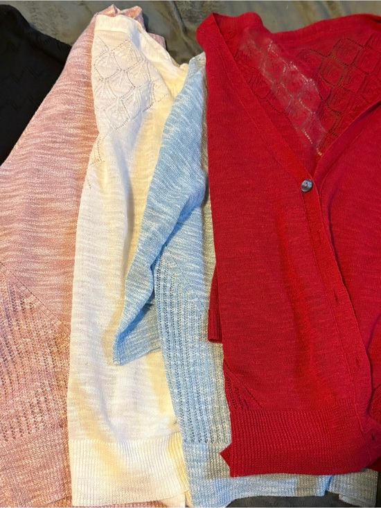SHEIN Sweaters - SHEIN Multicolor Lightweight V-Neck Cardigan Set - Red, Blue, Pink, White